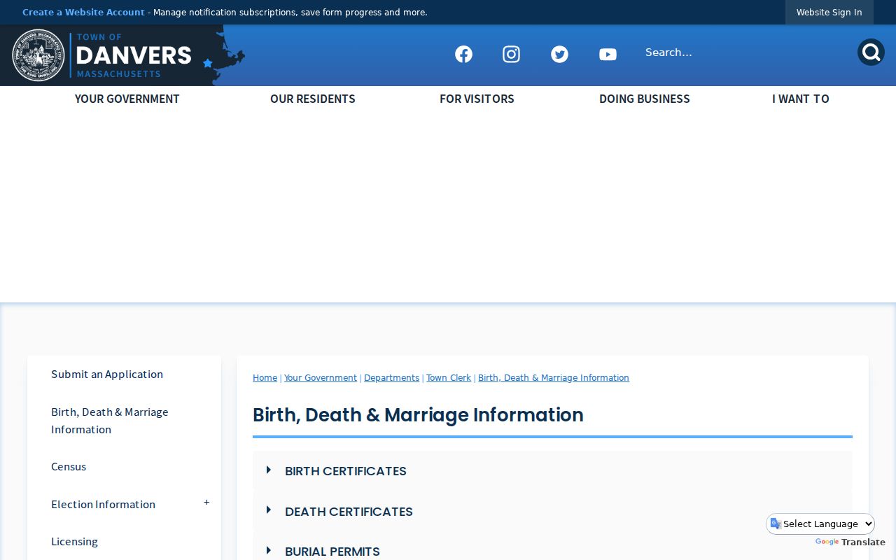 Danvers resident lookup local birth death marriage records
