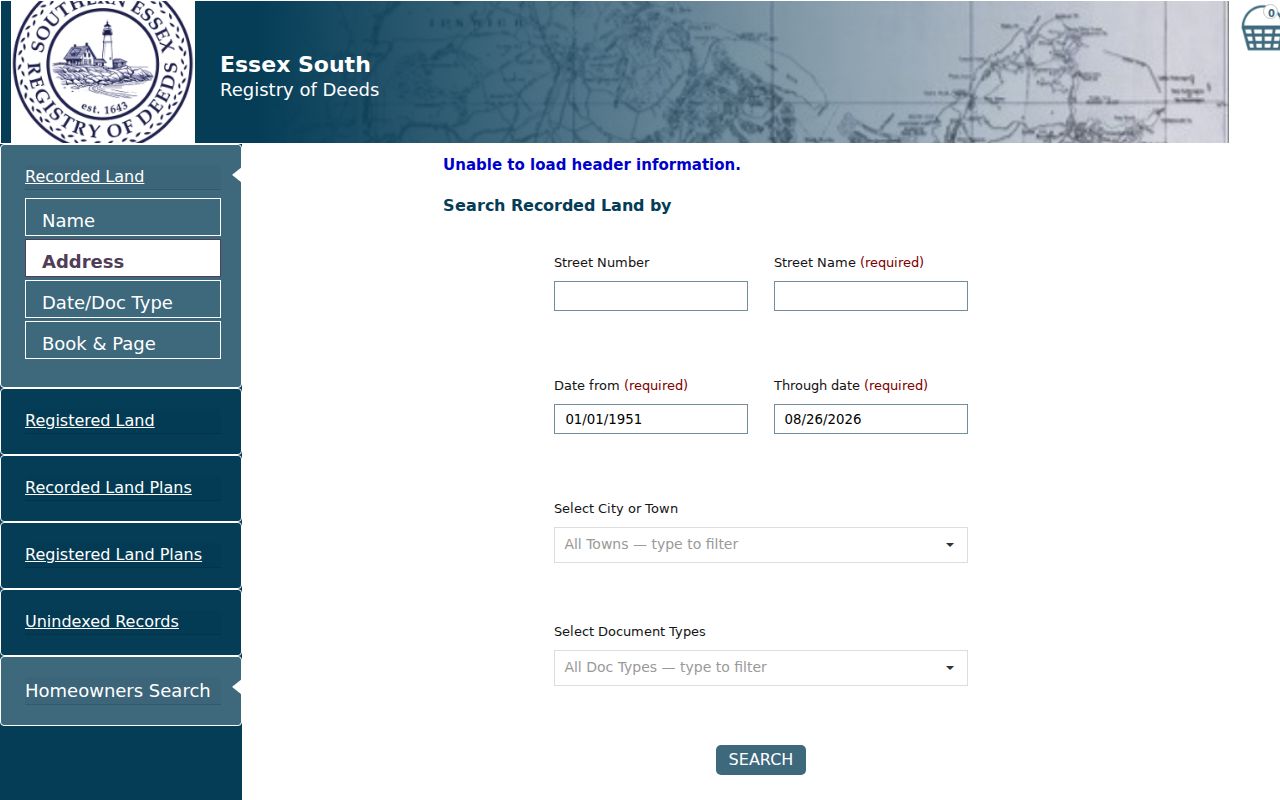 Danvers residents directory recorded-land address search at the Essex South Registry